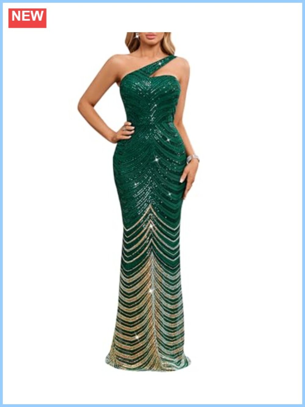 Women's One Shoulder Sequin Formal Maxi Dress Mermaid Gown for Wedding Guest